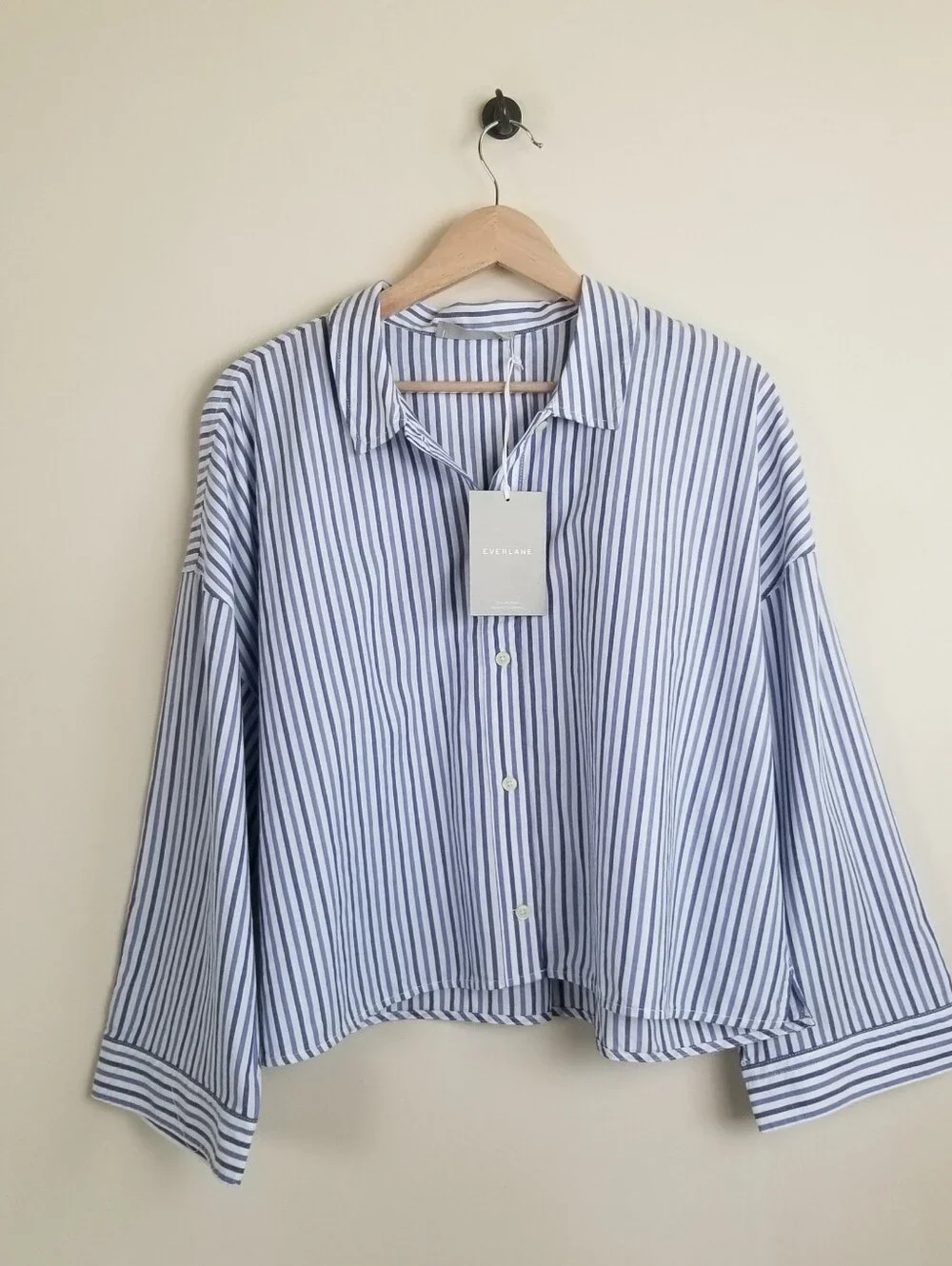 Everlane The Woven Striped Button Down Cropped Cotton PJ Top XL NWT